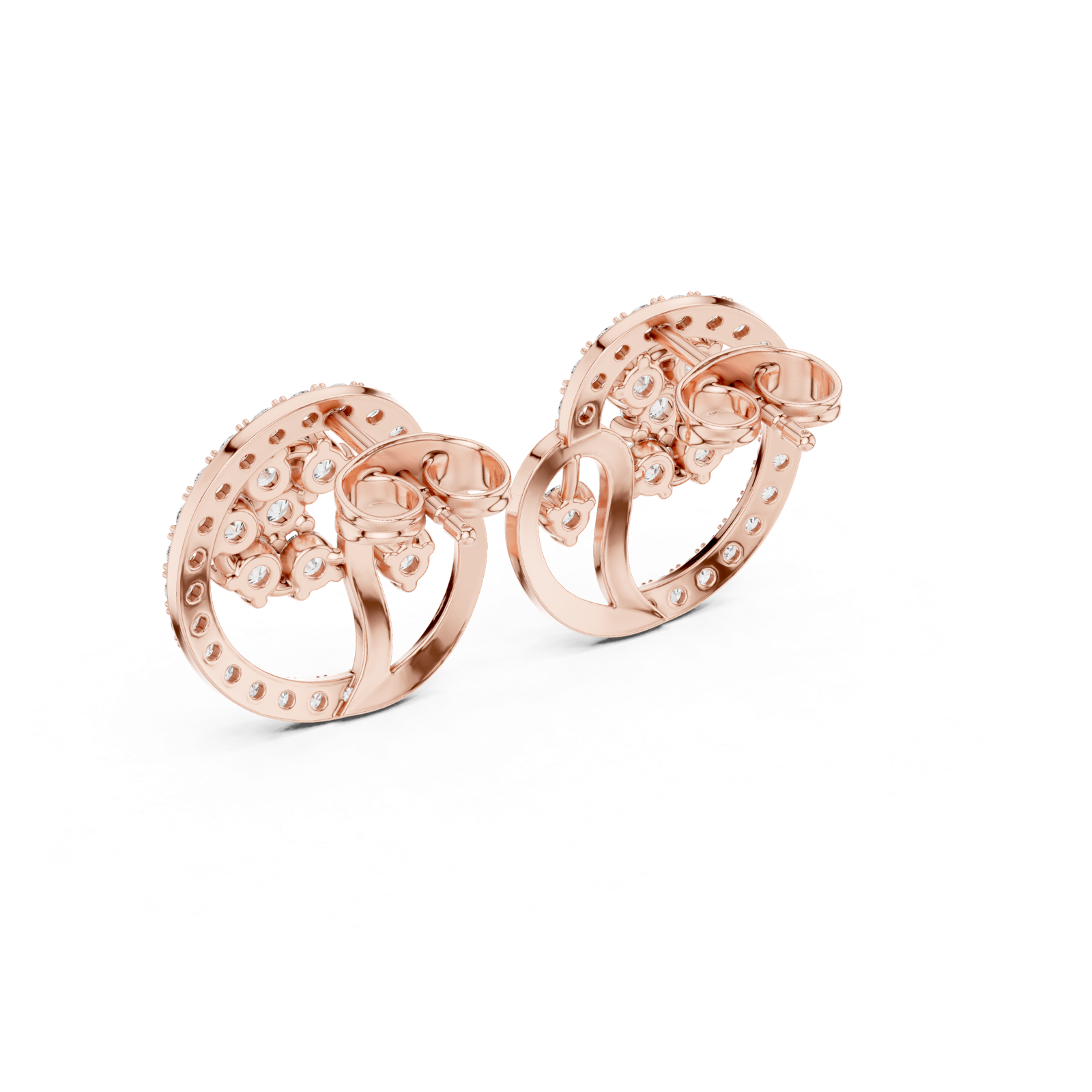 14K Solid Gold Lab Diamond Cluster Earrings, Rose Gold, view 3