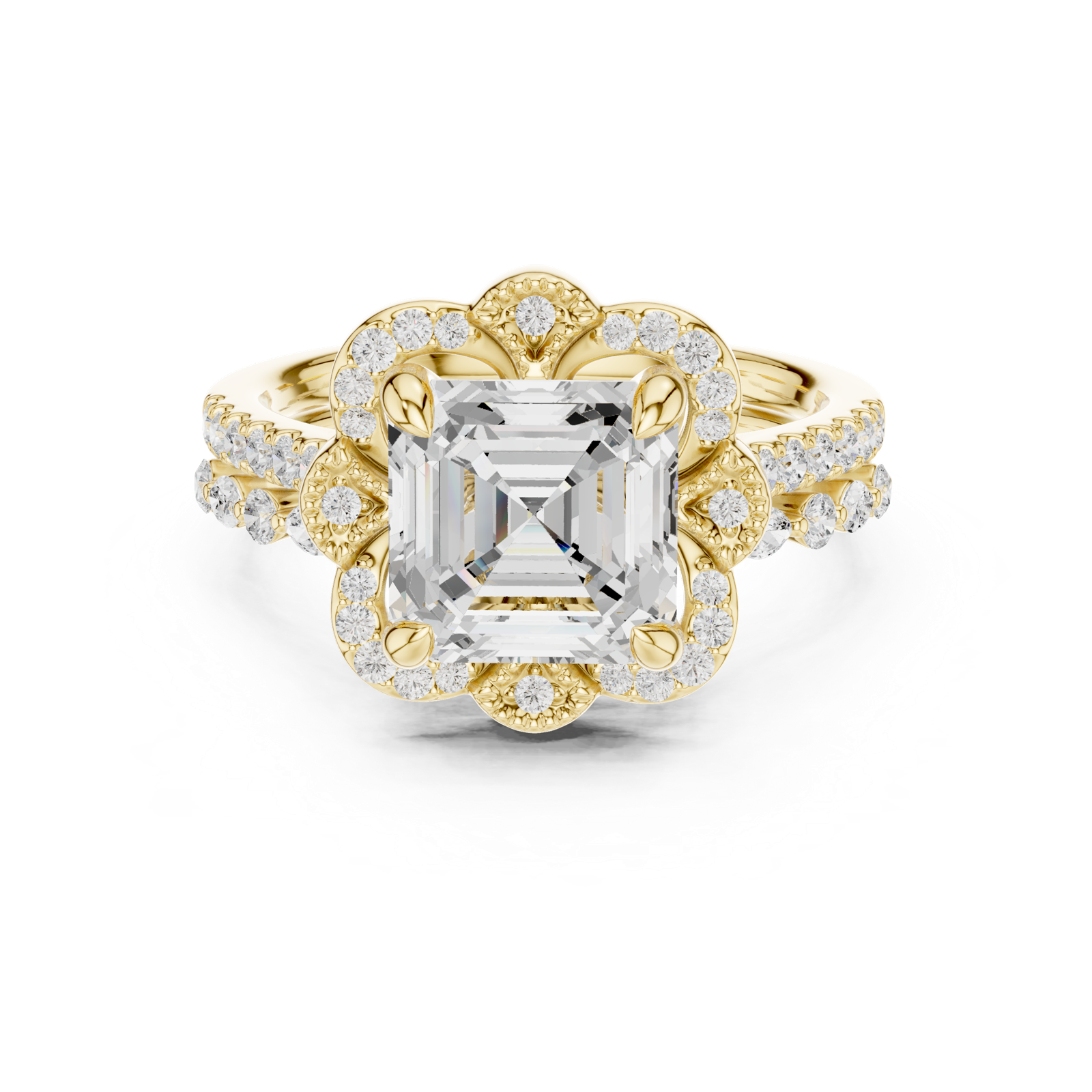 Gold Ring, Asscher center stone, Yellow Gold, view 4