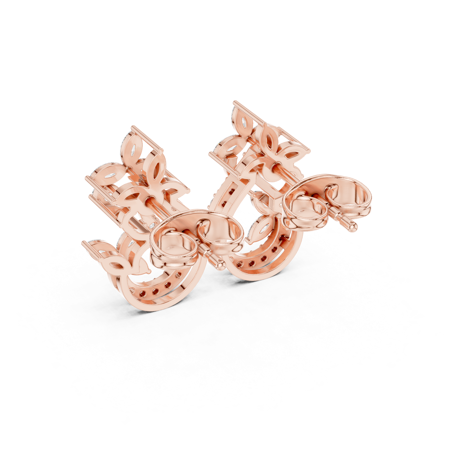 14K Solid Gold Lab Diamond Cluster Earrings, Rose Gold, view 3