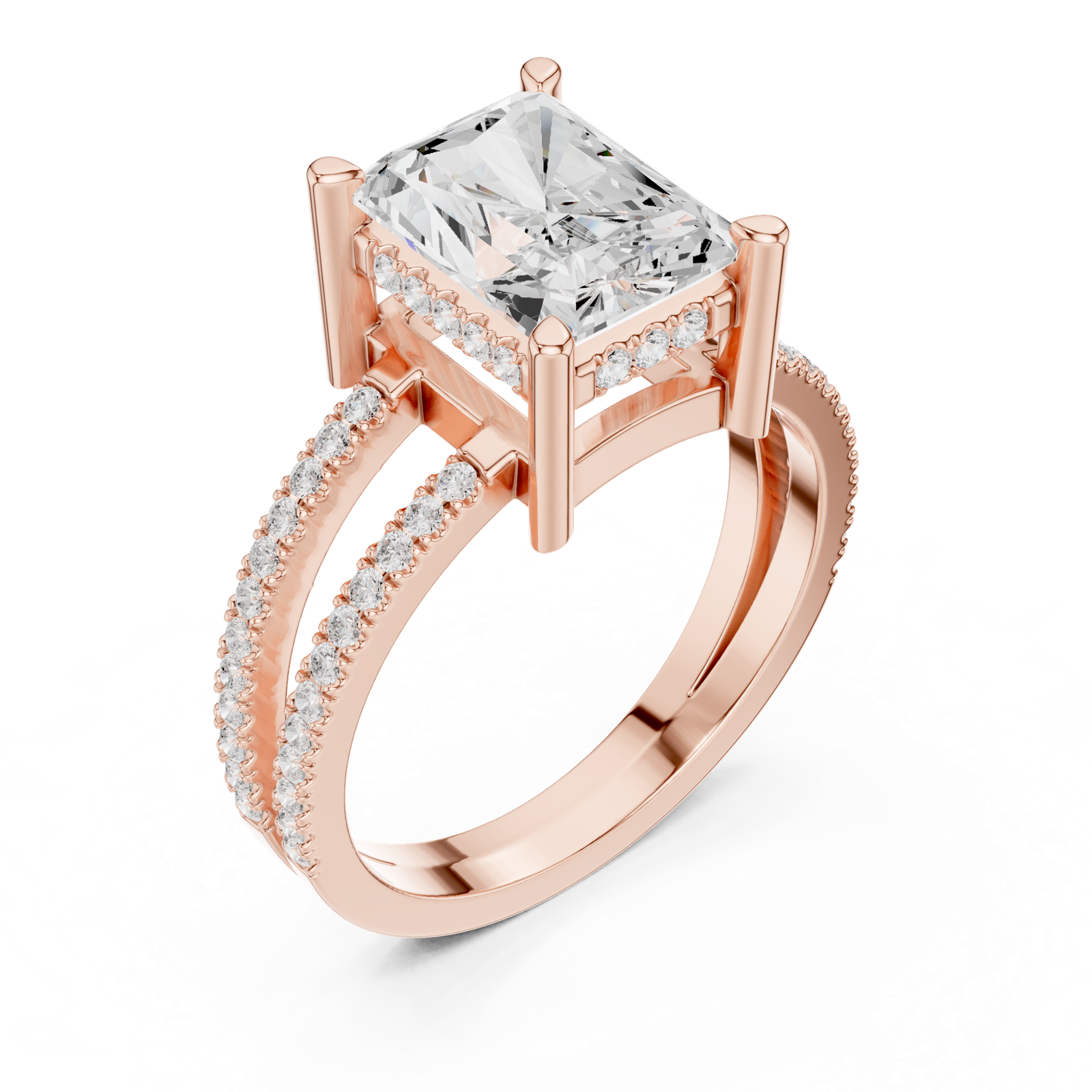 Gold Jewelry L36-13, Radiant center stone, Rose Gold, view 2
