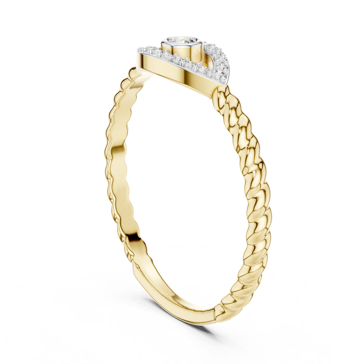 14K Solid Gold Lab Diamond Evil Eye Halo Ring, Yellow Gold, view 1