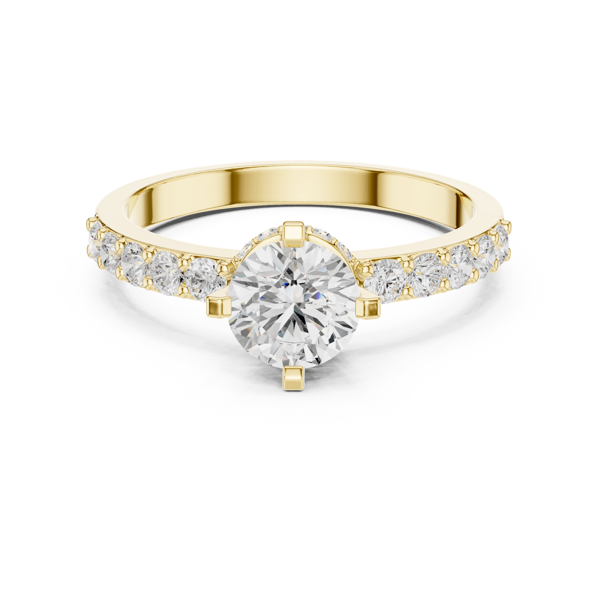 14K Solid Gold Lab Diamond Solitaire Ring, Yellow Gold