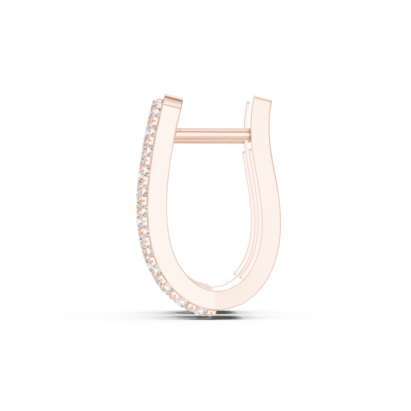 14K Solid Gold Lab Diamond Huggie Earrings, Rose Gold, view 3