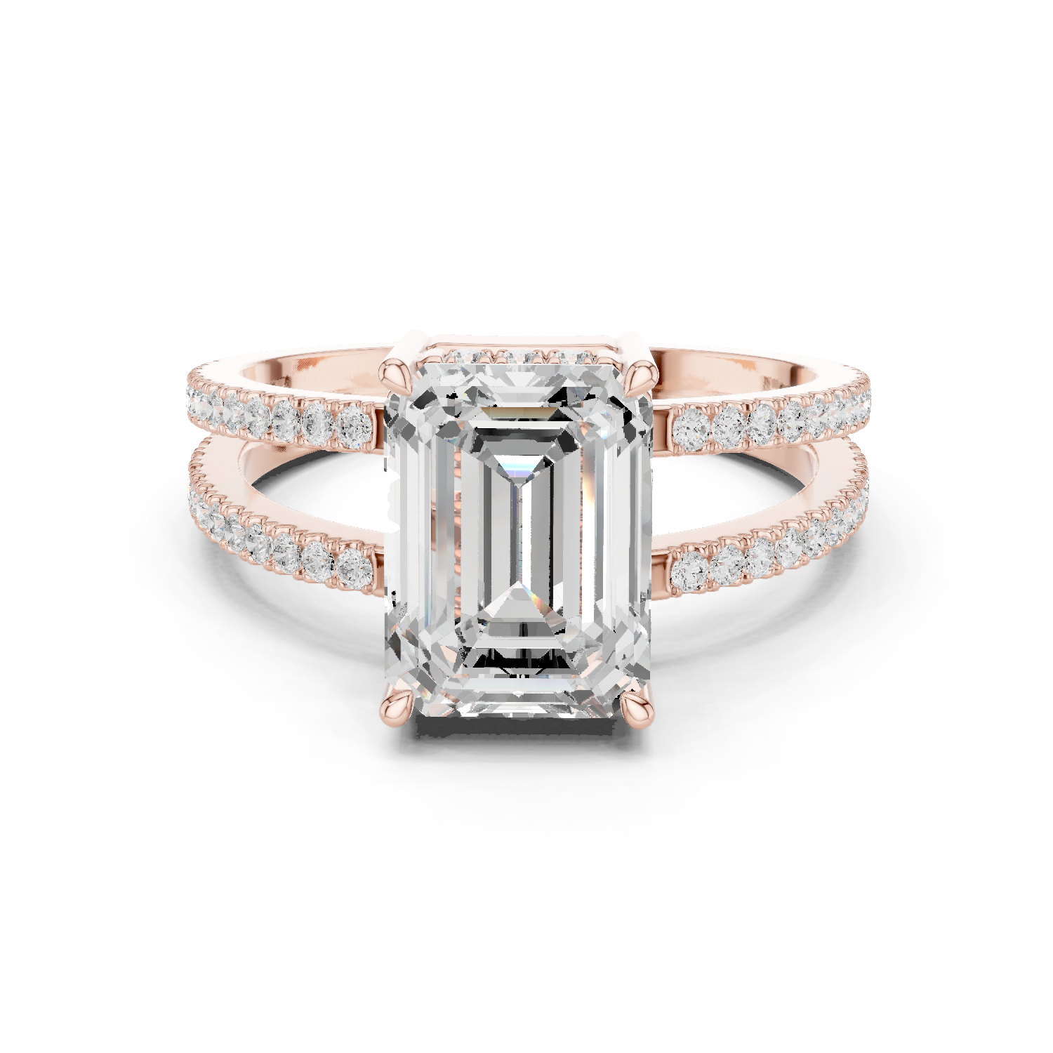 Gold Jewelry, Emerald center stone, Rose Gold