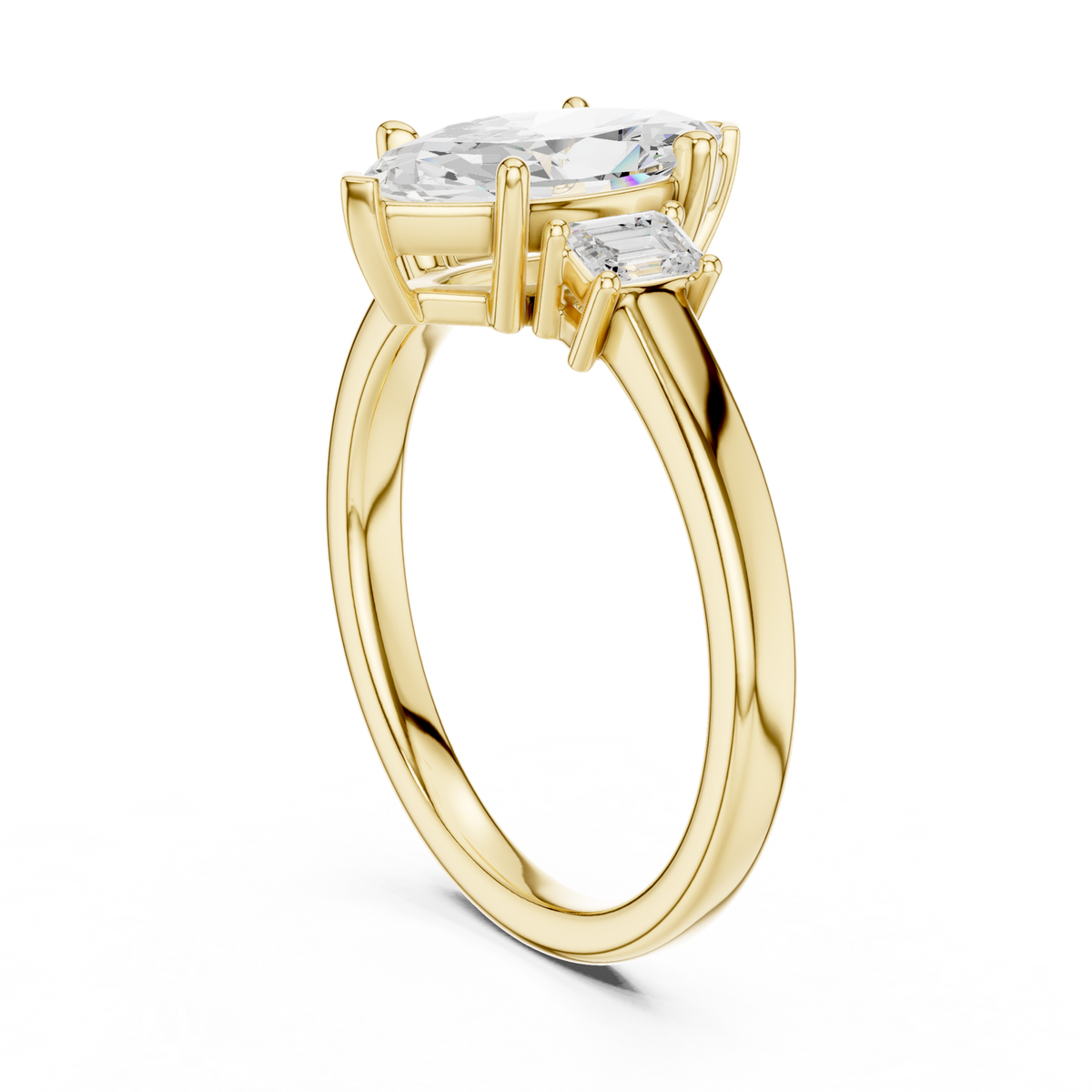 14K Solid Gold Lab Diamond Three-Stone Ring, Yellow Gold, view 1