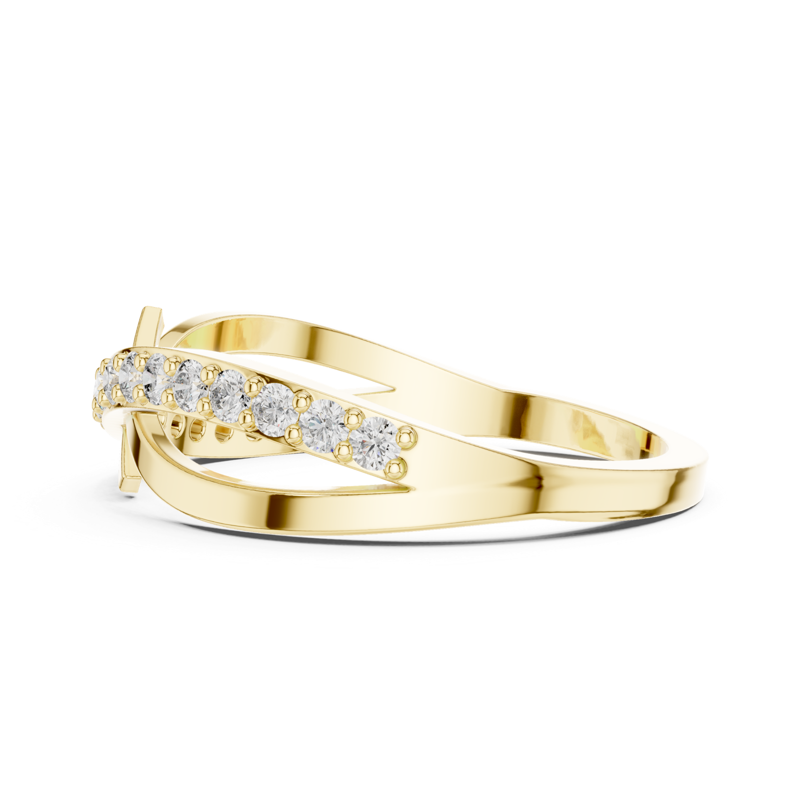 14K Solid Gold Lab Diamond Crossover Ring, Yellow Gold, view 3