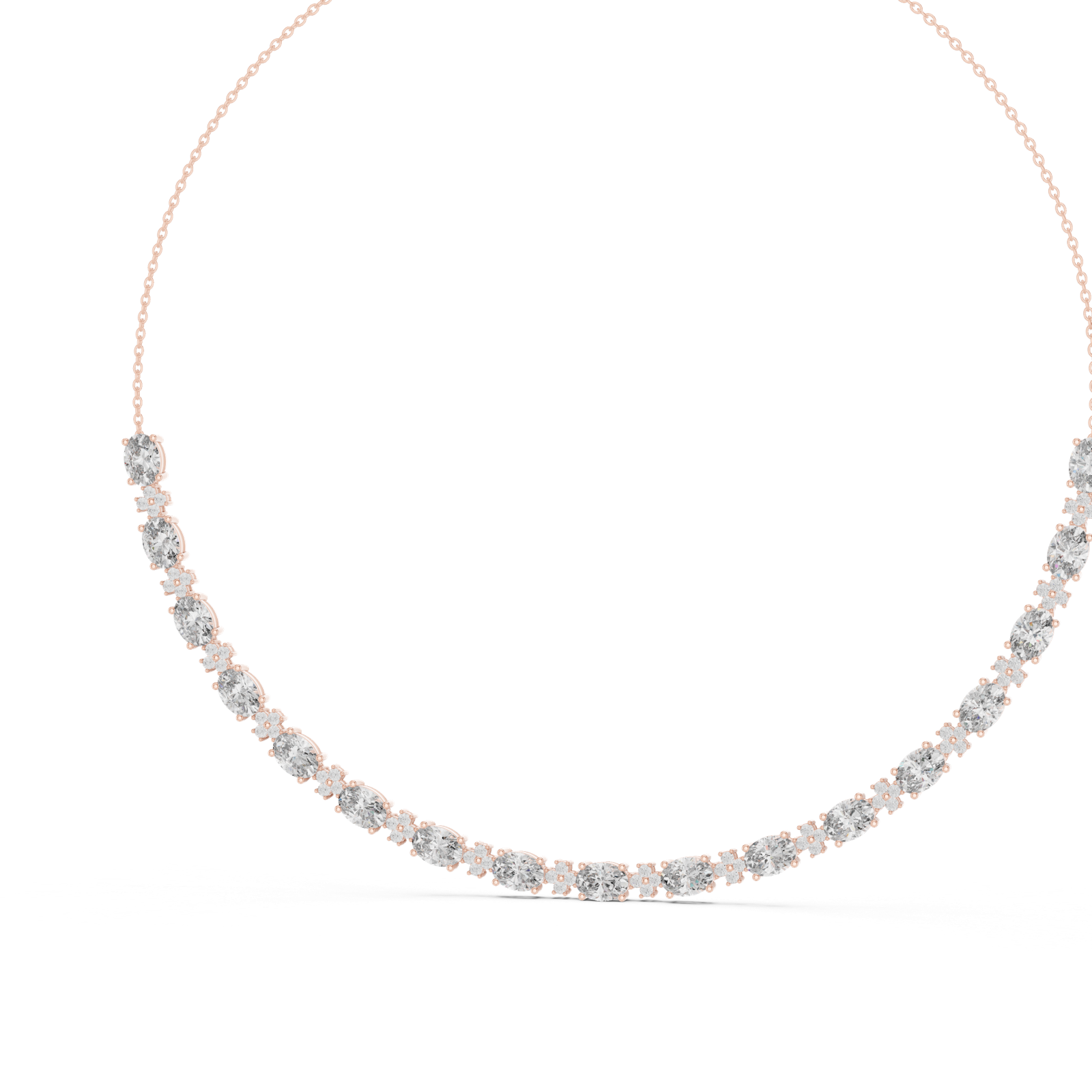 14K Solid Gold Lab Diamond Station Necklace, Rose Gold, view 2