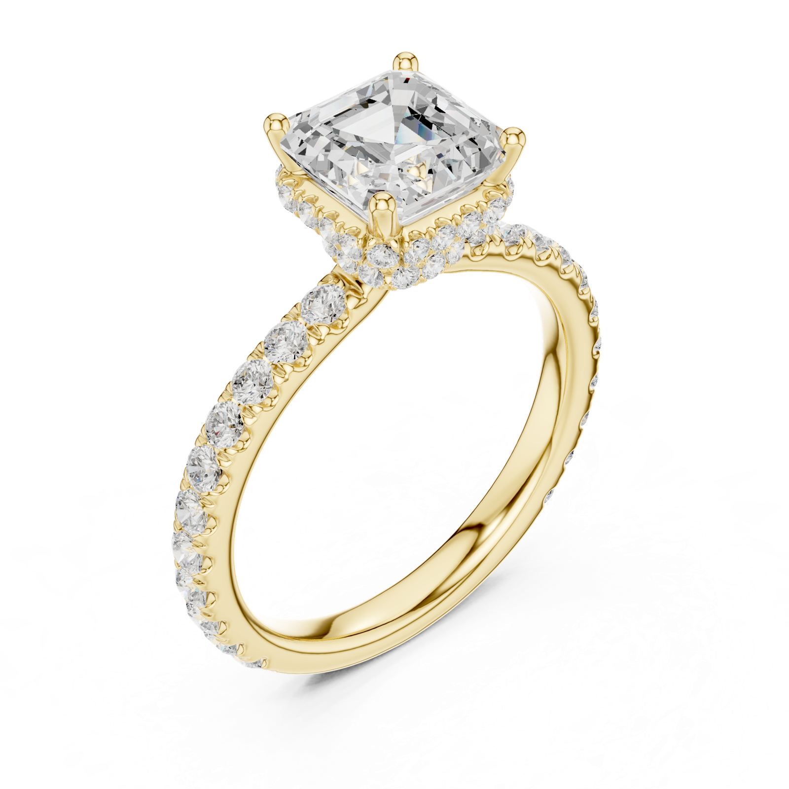 Gold Ring DDLR-165, Asscher center stone, Yellow Gold, view 2
