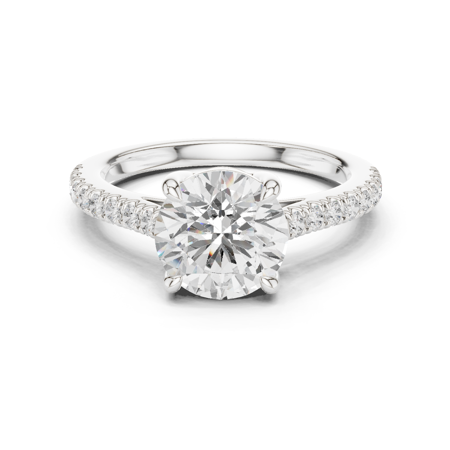 Gold Ring DDLR-039, Round center stone, White Gold