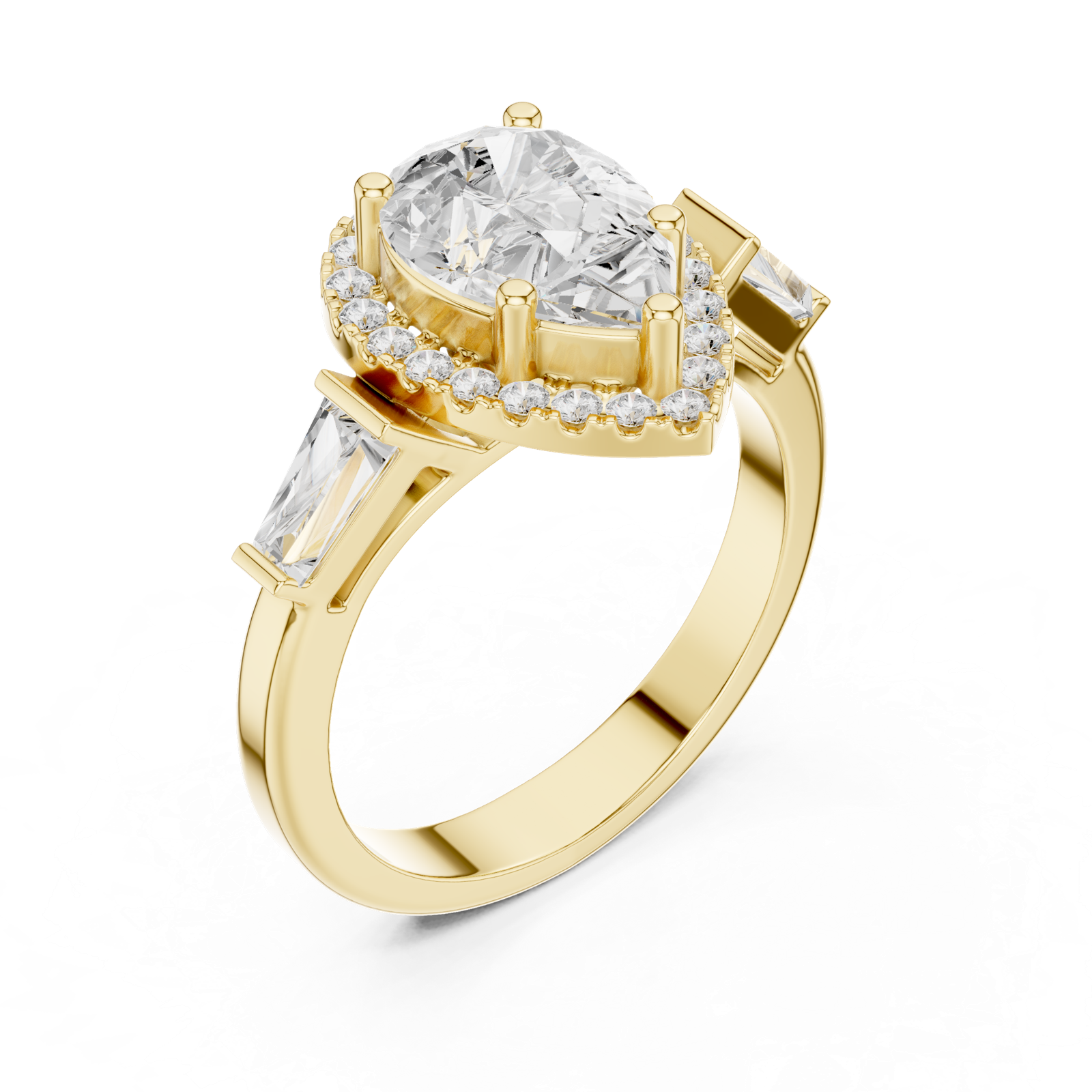 Gold Ring DDLR-342, Pear center stone, Yellow Gold, view 2
