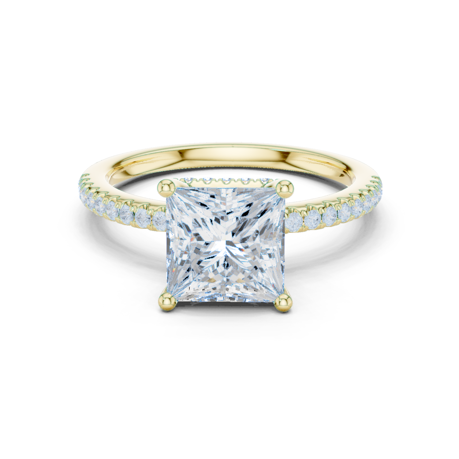 Gold Ring DDLR-177, Princess center stone, Yellow Gold
