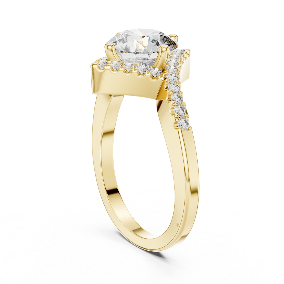14K Solid Gold Lab Diamond Halo Ring, Yellow Gold, view 1