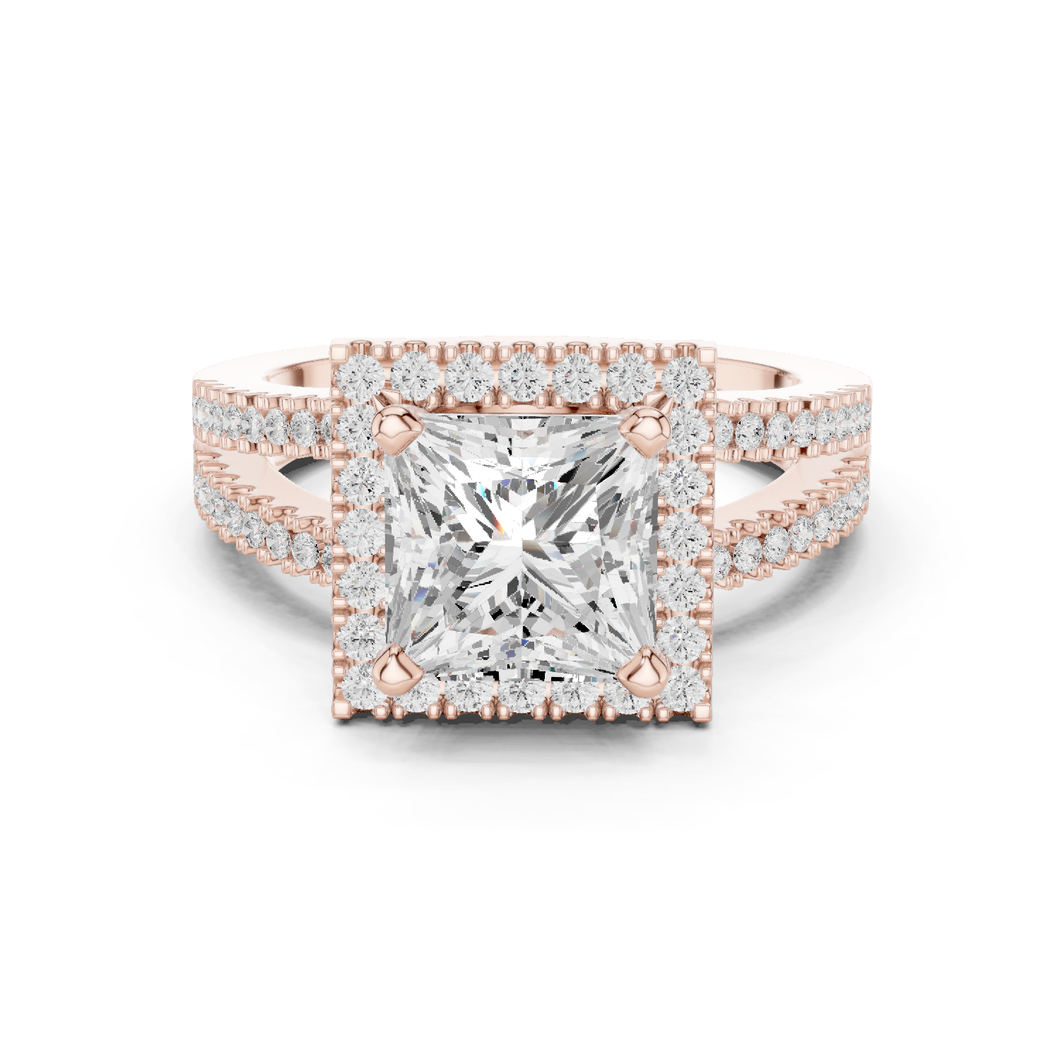 Gold Ring DDLR-350, Princess center stone, Rose Gold