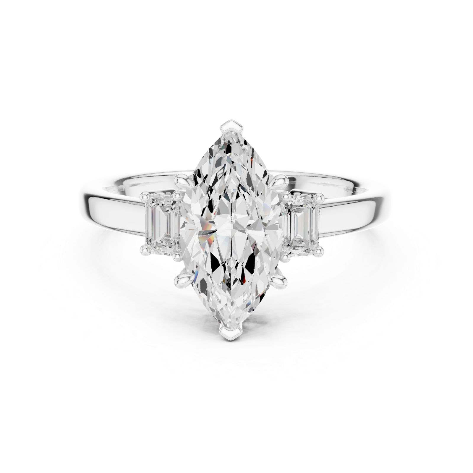 Gold Ring DDLR-038, Marquise center stone, White Gold, view 4