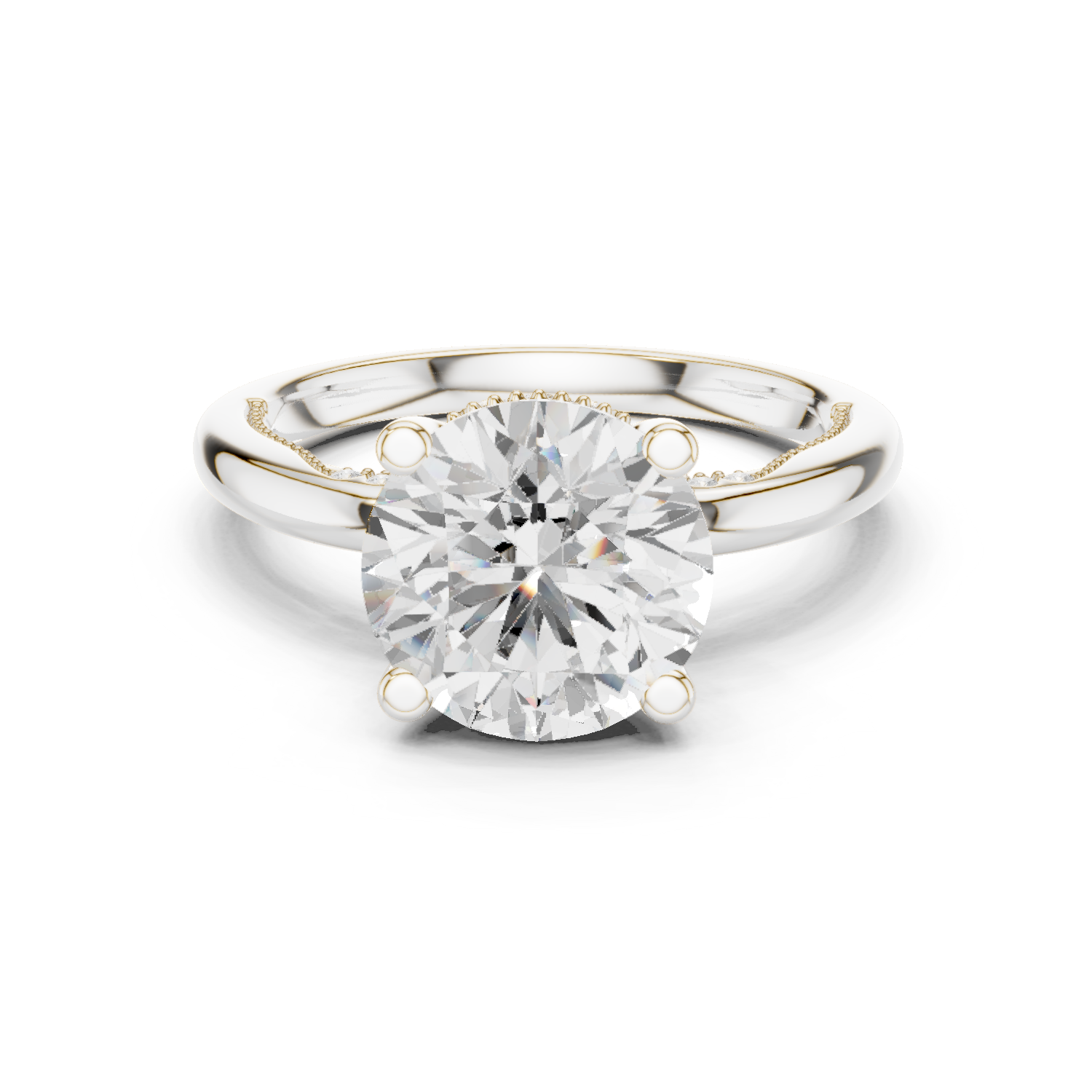 Gold Ring DDLR-175, Round center stone, White Gold