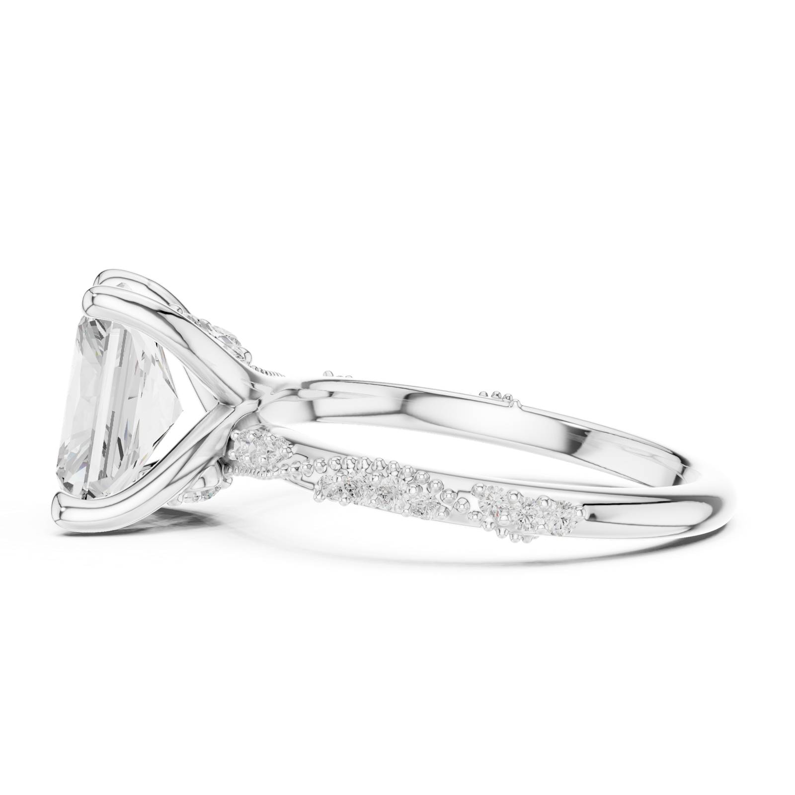 Gold Ring DDLR-167, Radiant center stone, White Gold, view 3