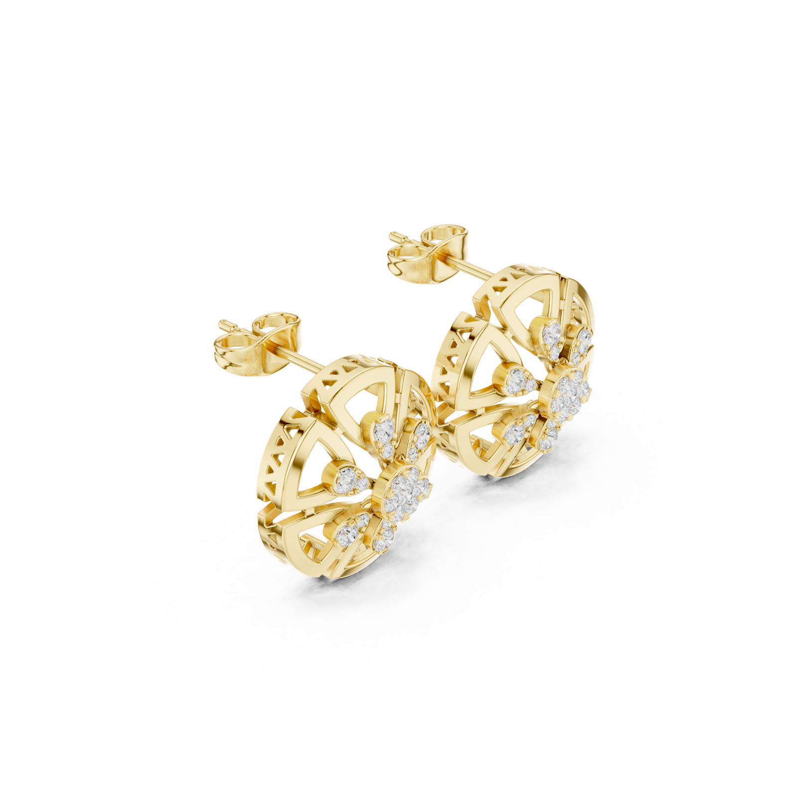 14K Solid Gold Lab Diamond Flower Cluster Earrings, Yellow Gold, view 1