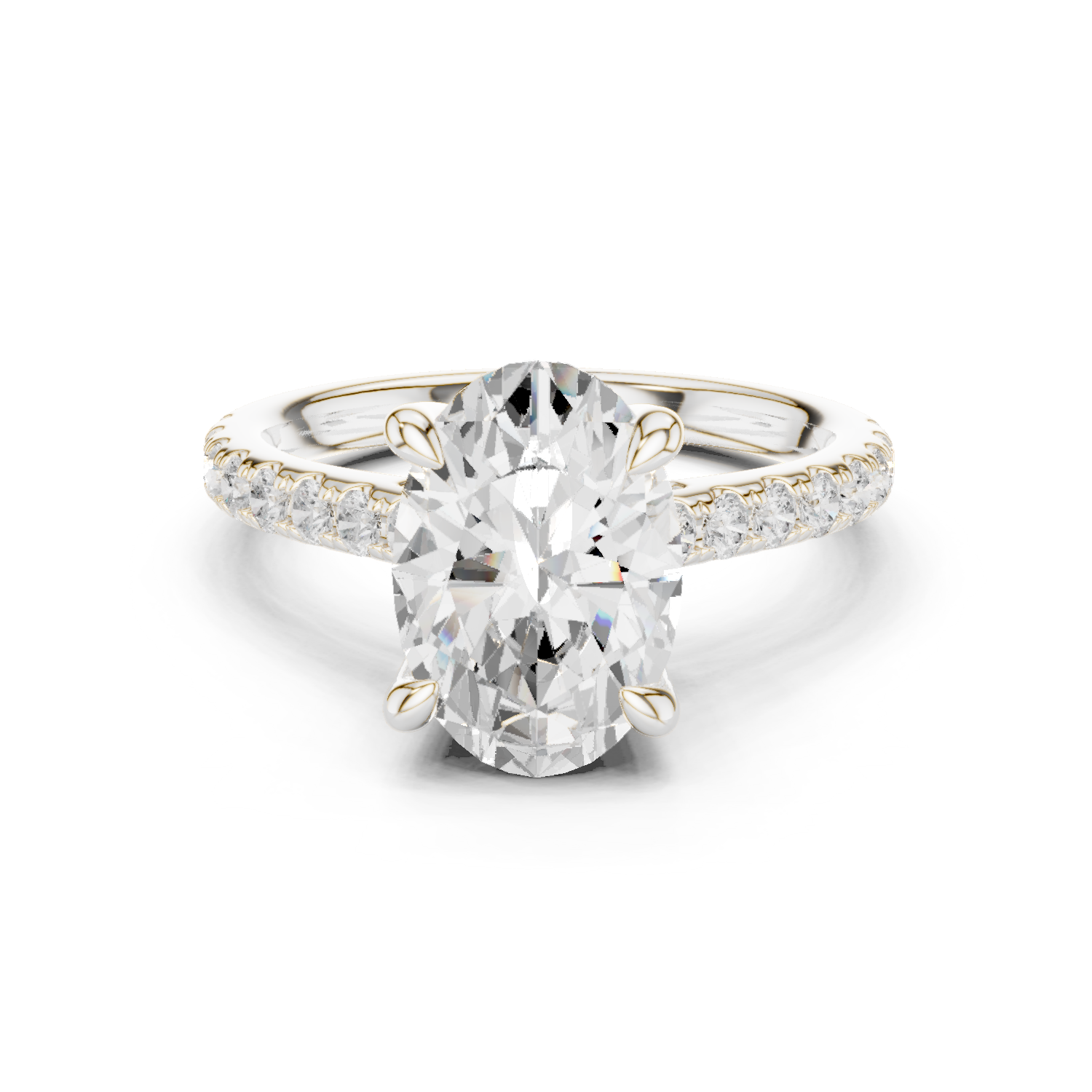 Gold Ring DDLR-250, Oval center stone, White Gold