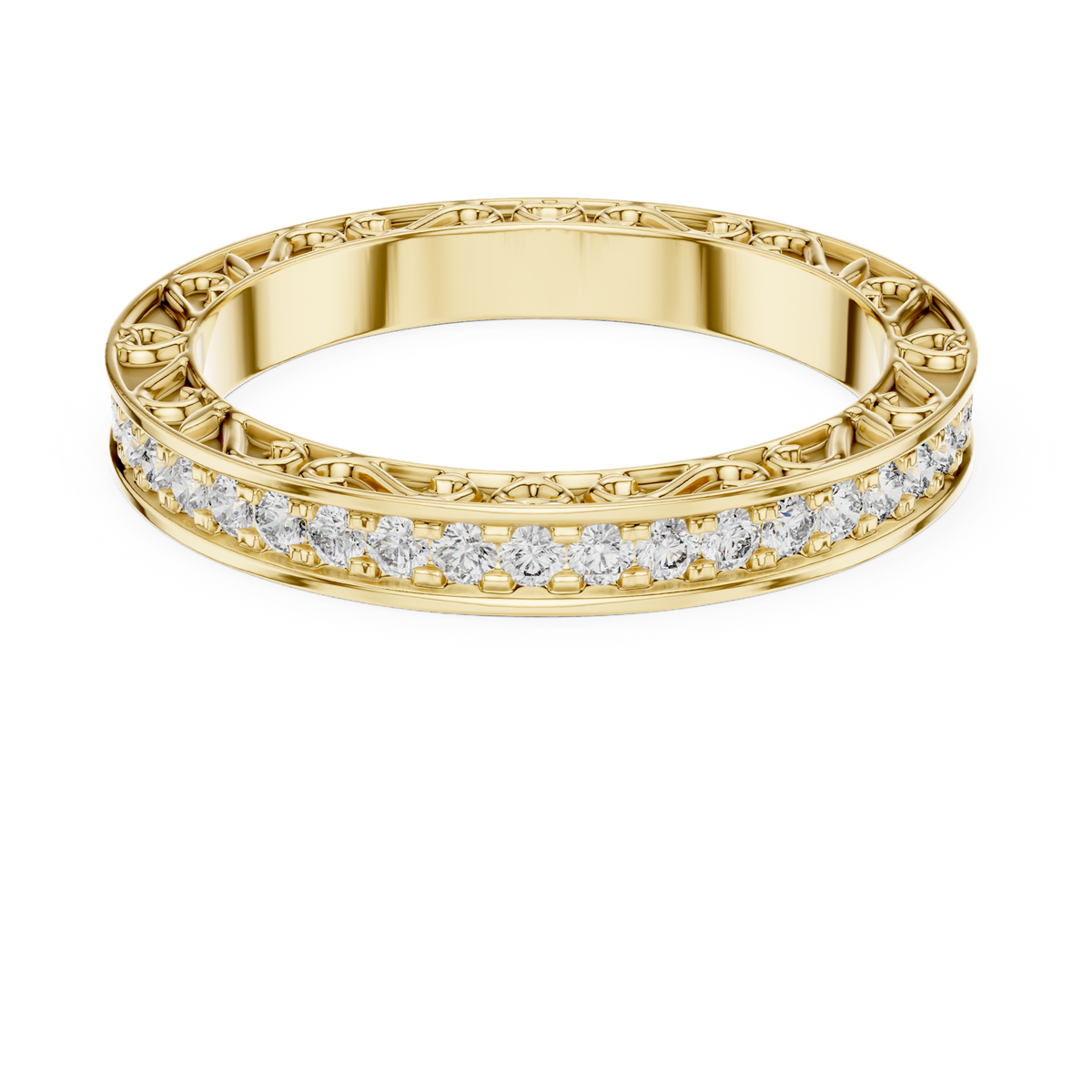 14K Solid Gold Lab Diamond Vintage Ring, Yellow Gold