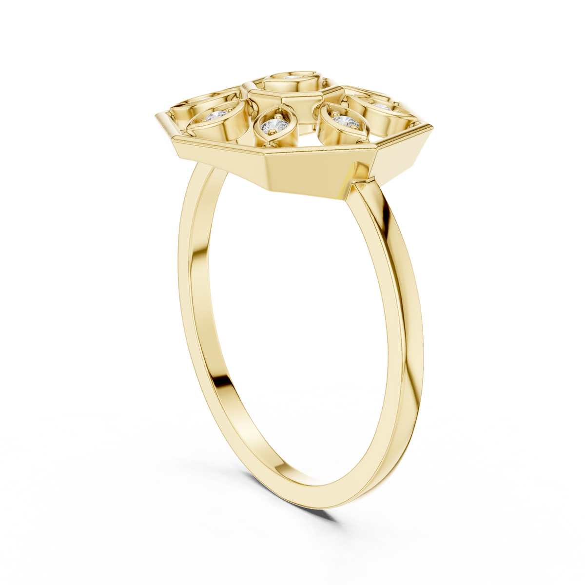14K Solid Gold Lab Diamond Flower Cluster Ring, Yellow Gold, view 1