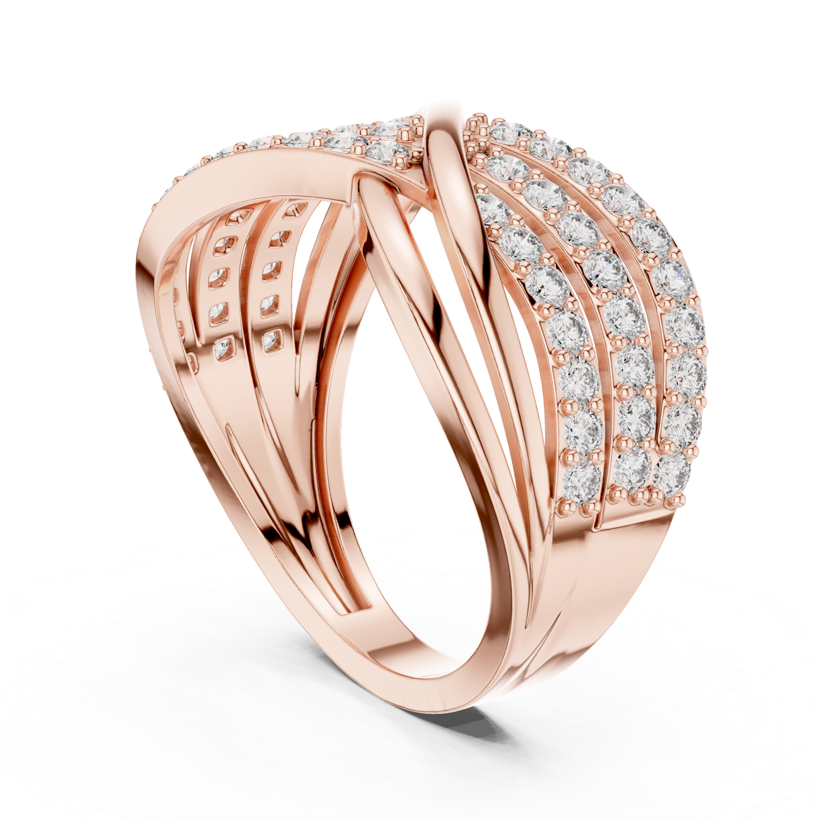 14K Solid Gold Lab Diamond Crossover Ring, Rose Gold, view 1