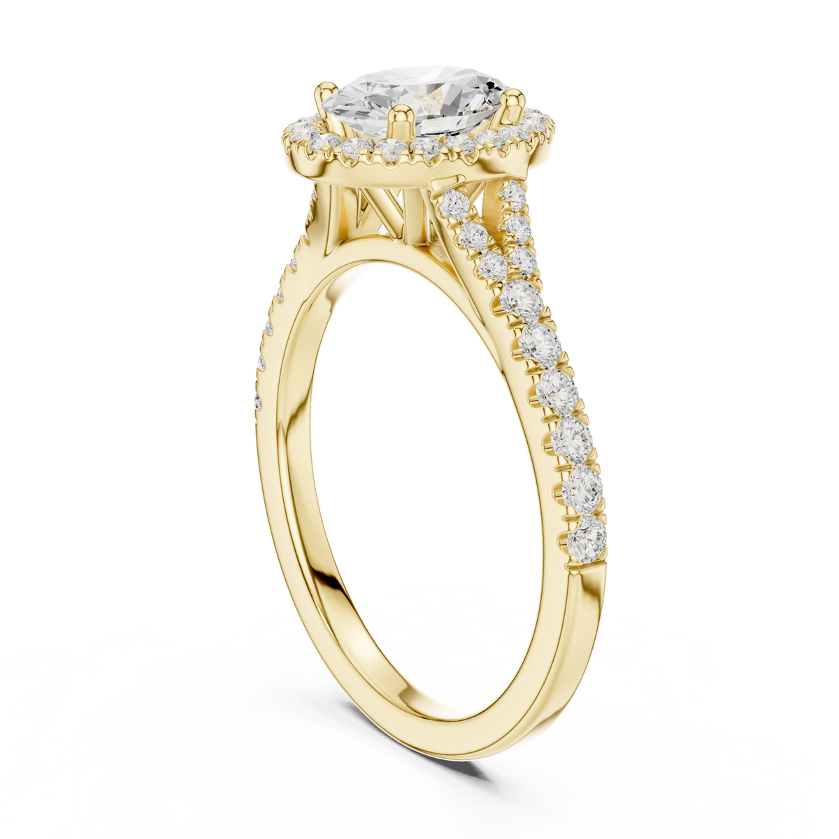 14K Solid Gold Lab Diamond Halo Ring, Yellow Gold, view 1