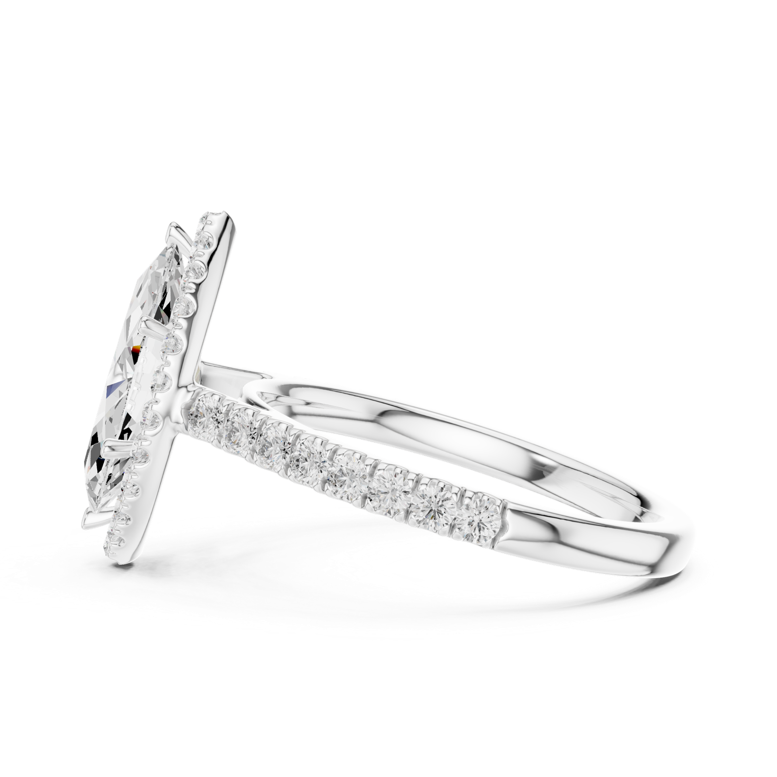 Gold Ring DDLR-118, Marquise center stone, White Gold, view 3