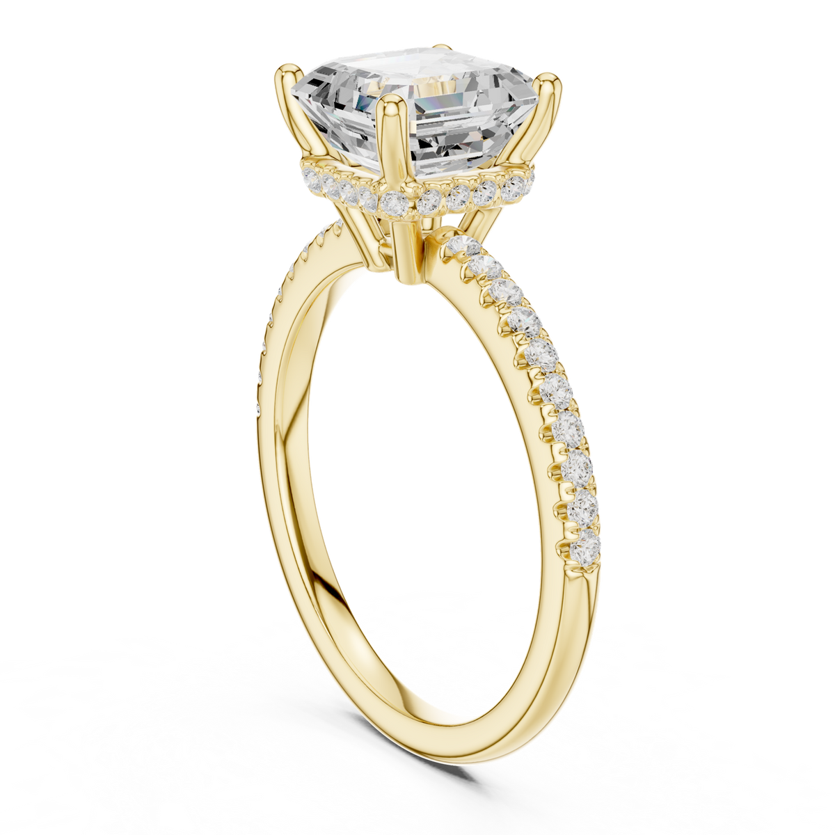Gold Ring, Asscher center stone, Yellow Gold, view 1