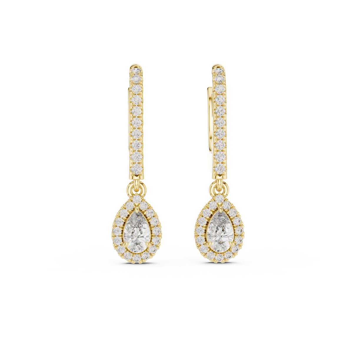 14K Solid Gold Lab Diamond Drop Earrings, Yellow Gold
