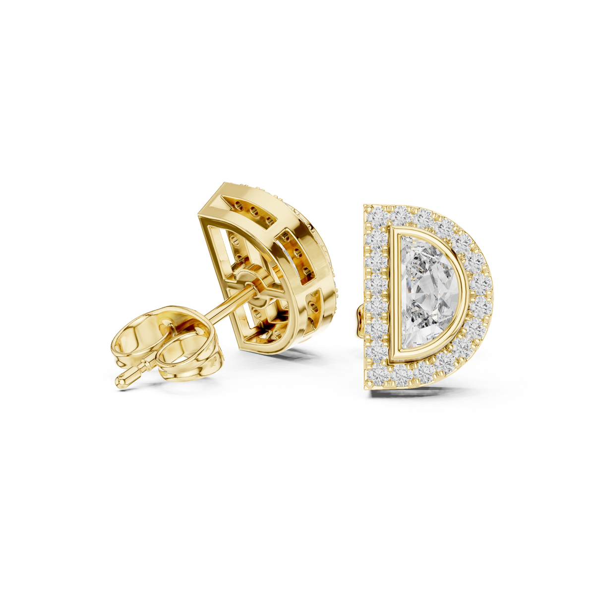 14K Solid Gold Lab Diamond Halo Earrings, Yellow Gold, view 1