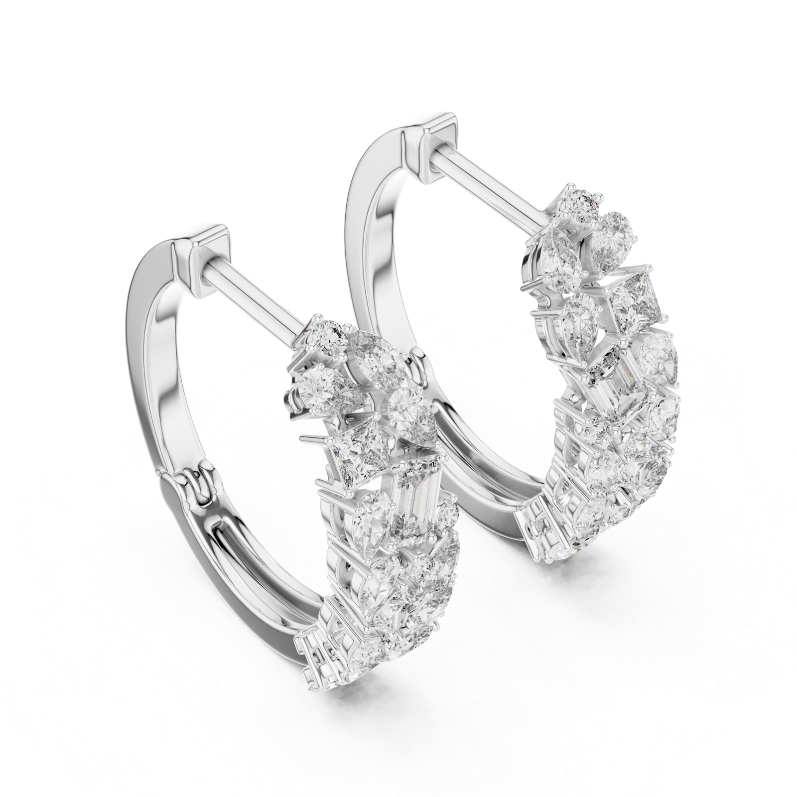 14K Solid Gold Lab Diamond Huggie Earrings, White Gold, view 2
