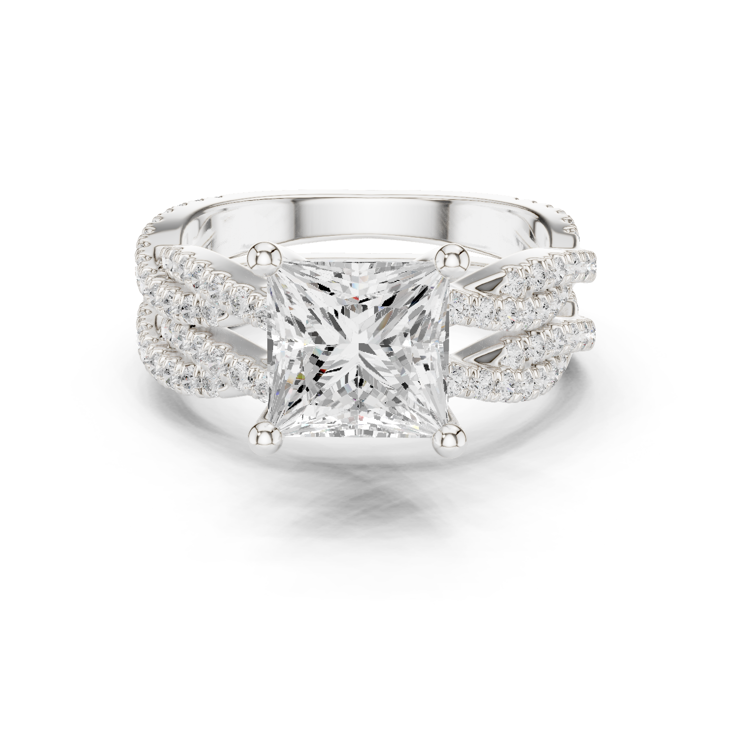 Gold Ring DDLR-300, Princess center stone, White Gold