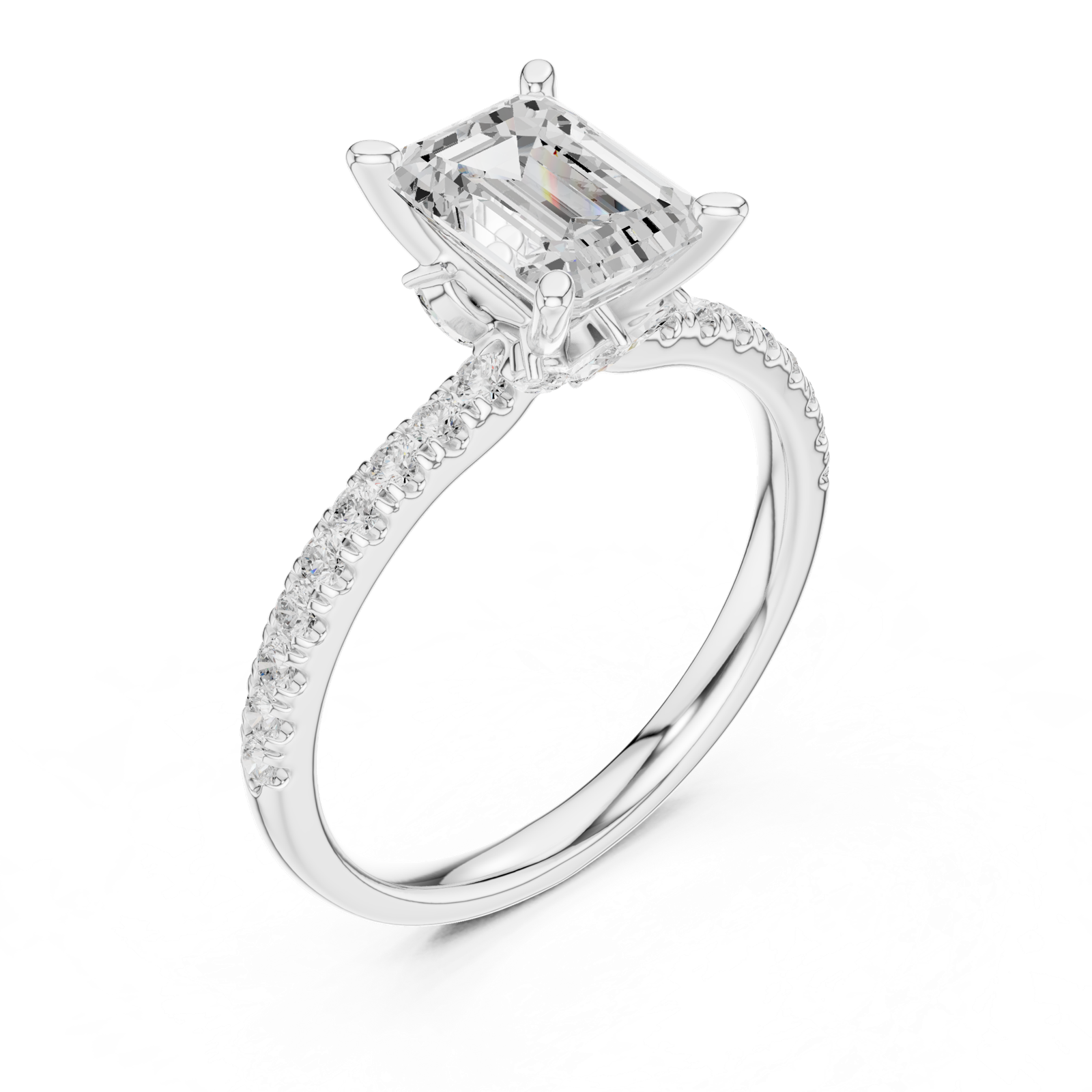 Gold Ring DDLR-256, Emerald center stone, White Gold, view 2