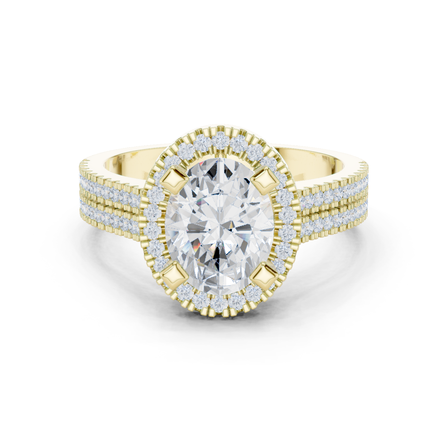 Gold Ring DDLR-341, Oval center stone, Yellow Gold