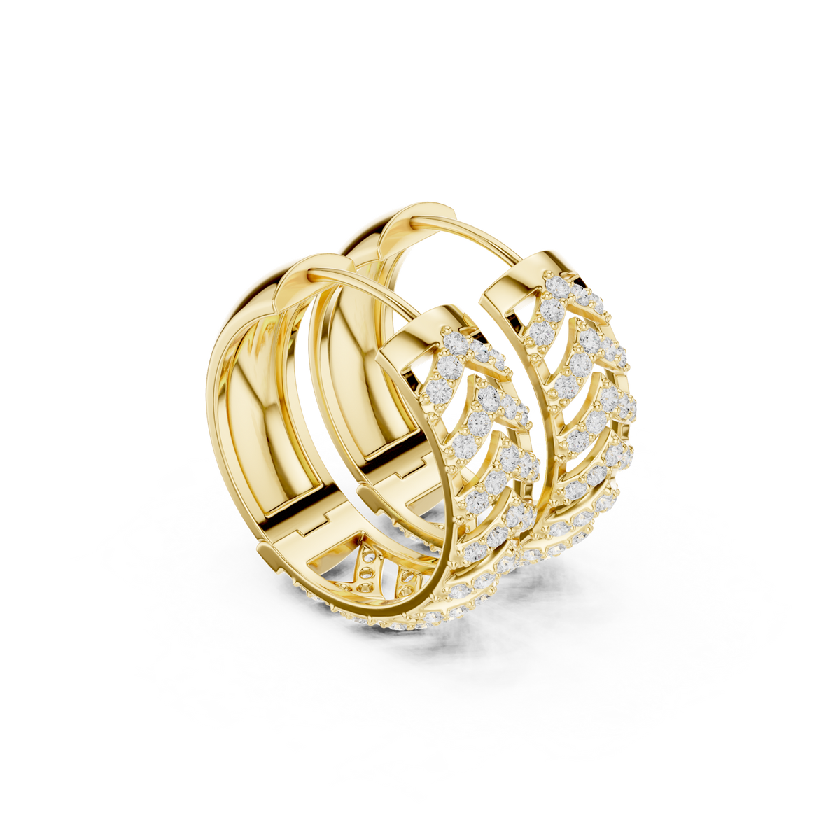 14K Solid Gold Lab Diamond Huggie Earrings, Yellow Gold, view 1