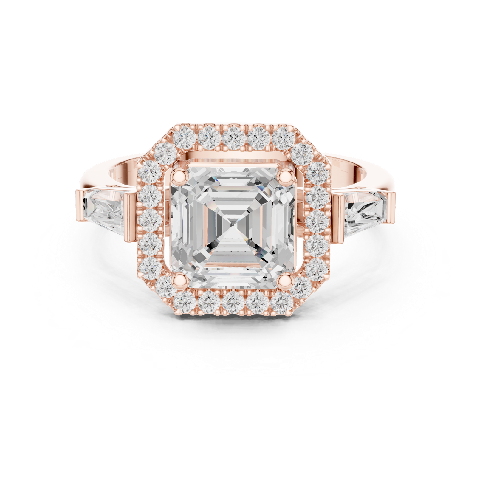 Gold Ring, Asscher center stone, Rose Gold, view 4