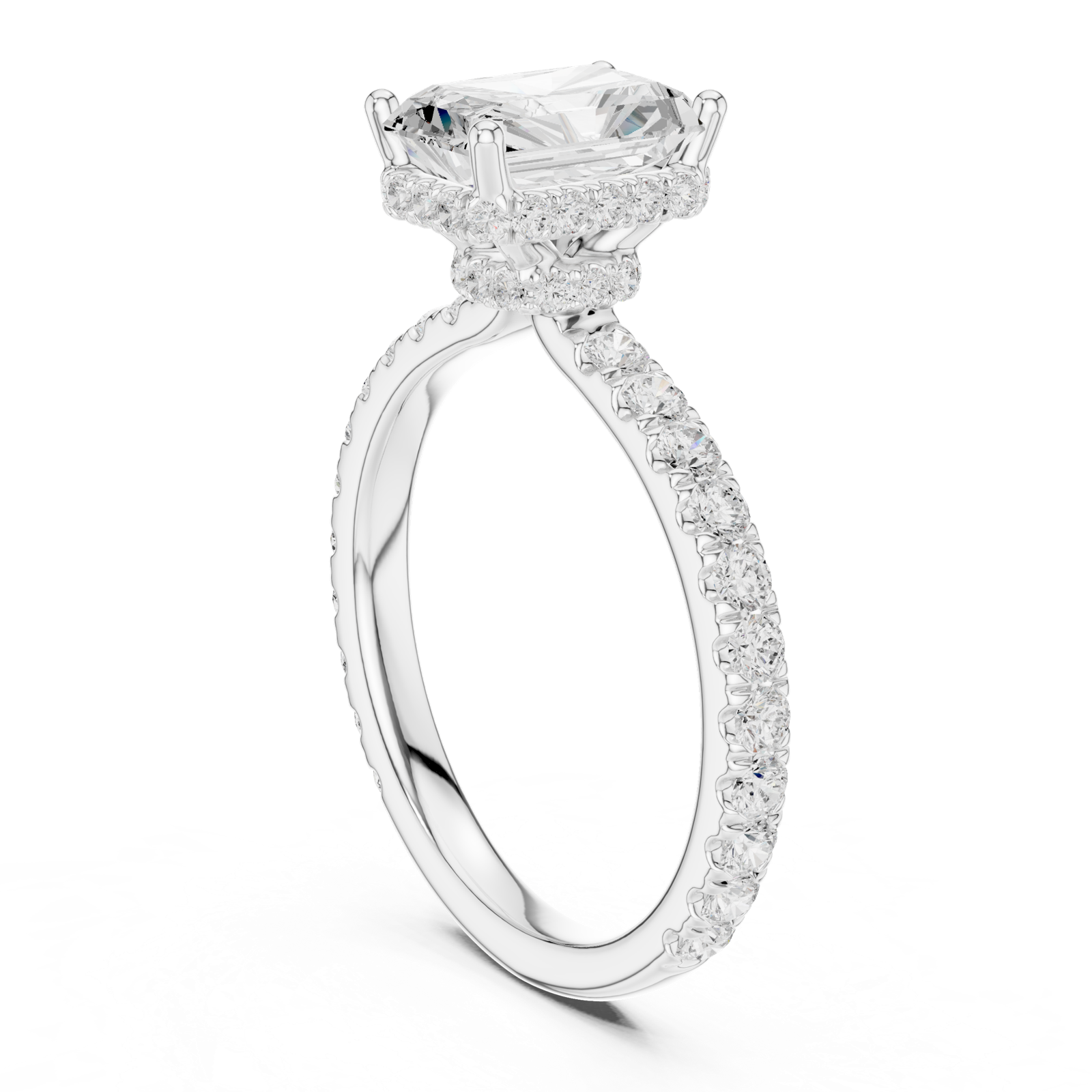 Gold Ring DDLR-165, Radiant center stone, White Gold, view 1