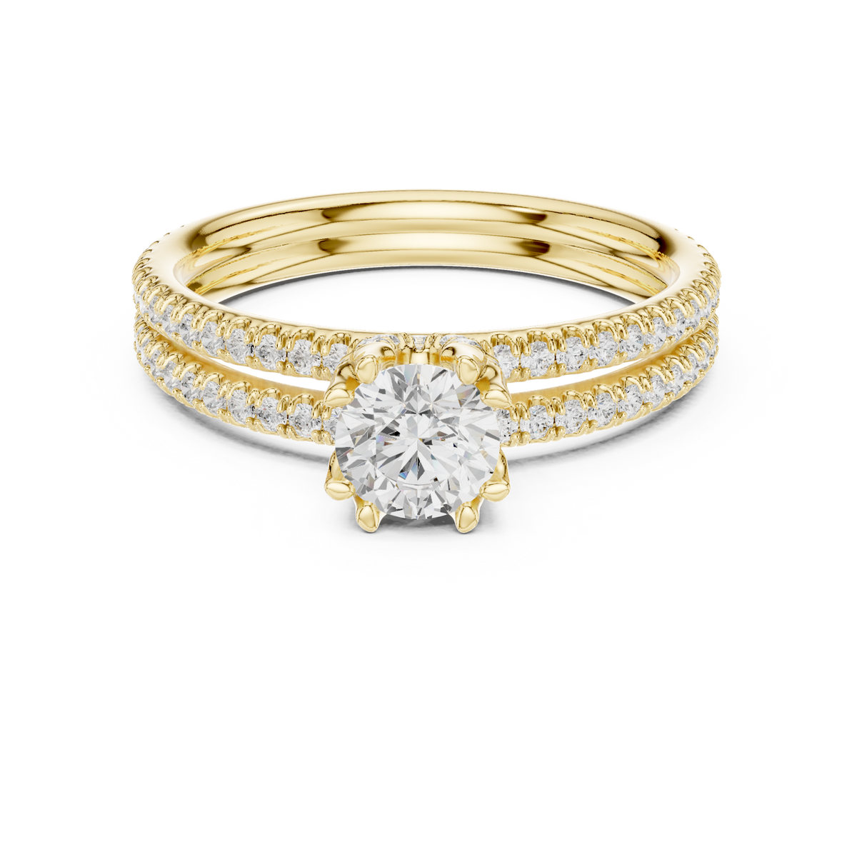 14K Solid Gold Lab Diamond Solitaire Ring, Yellow Gold