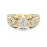 14K Solid Gold Lab Diamond Three-Stone Ring, Yellow Gold