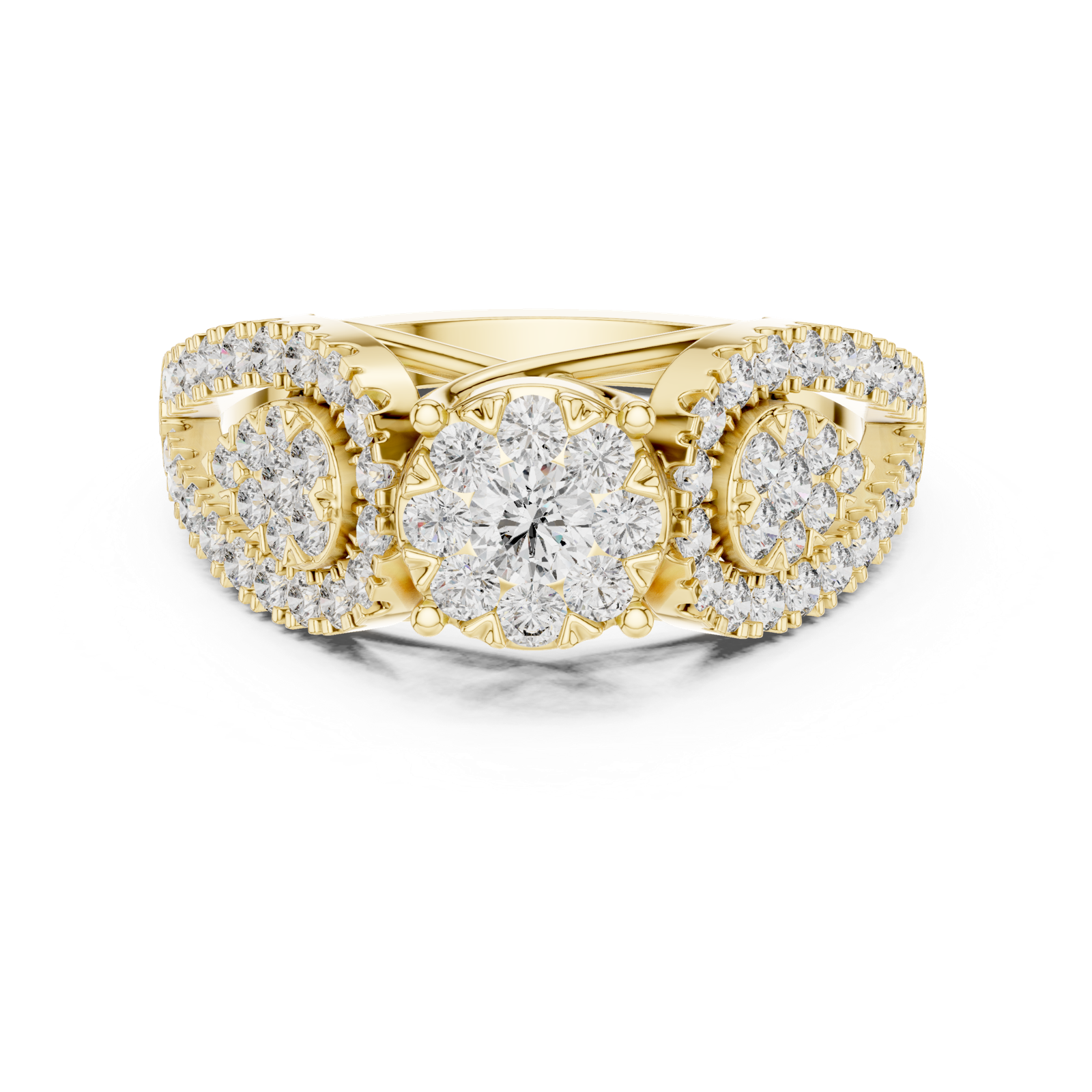 14K Solid Gold Lab Diamond Three-Stone Ring, Yellow Gold