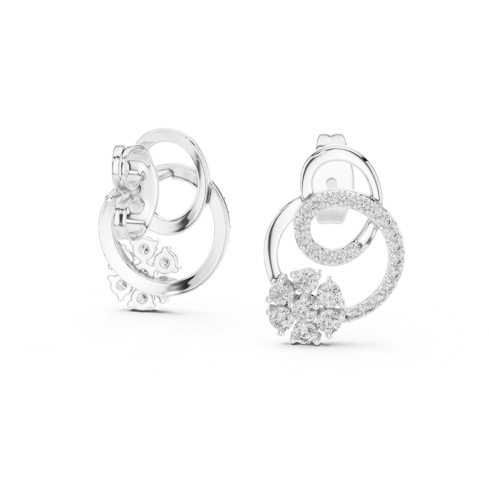Gold Earrings 12-10029@E, White Gold, view 1