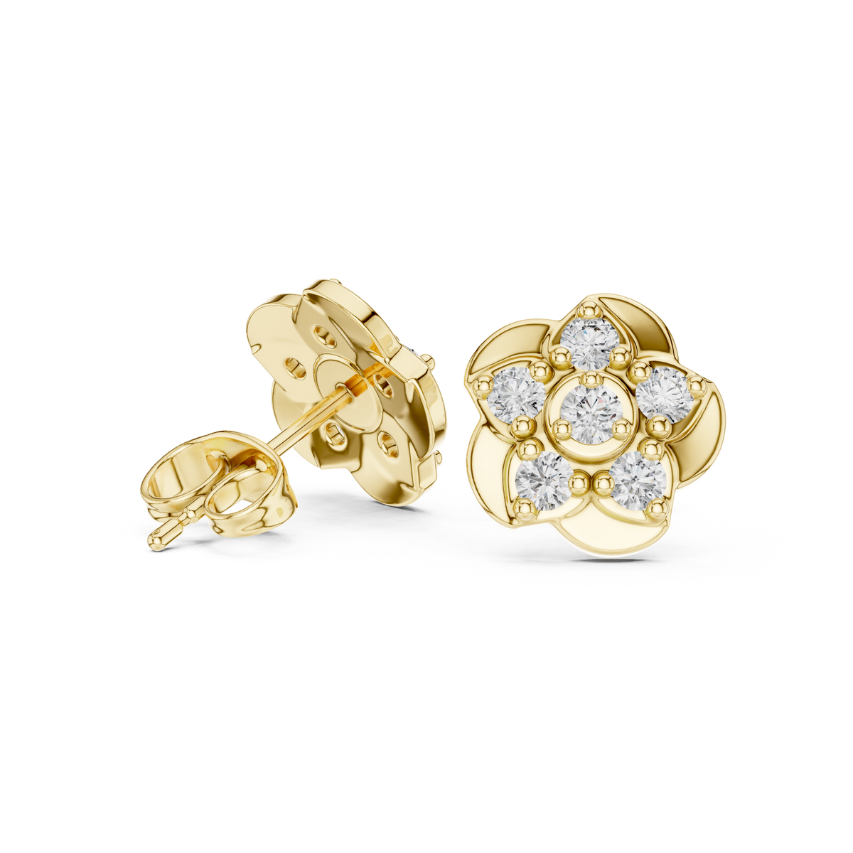 14K Solid Gold Lab Diamond Flower Cluster Earrings, Yellow Gold, view 1