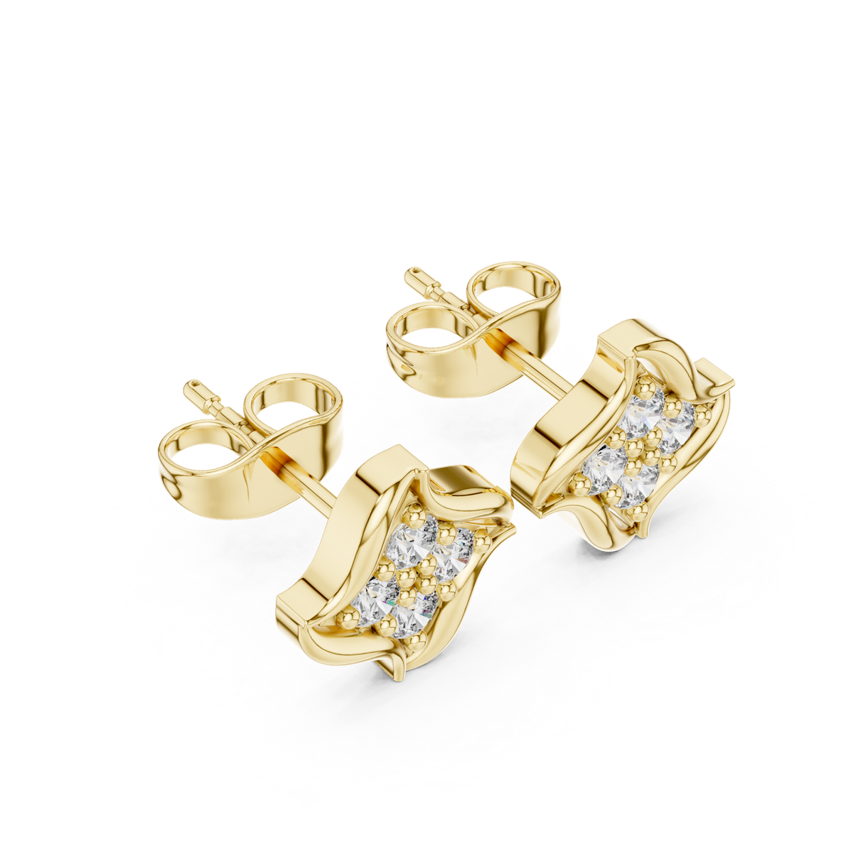 14K Solid Gold Lab Diamond Clover Cluster Earrings, Yellow Gold, view 2