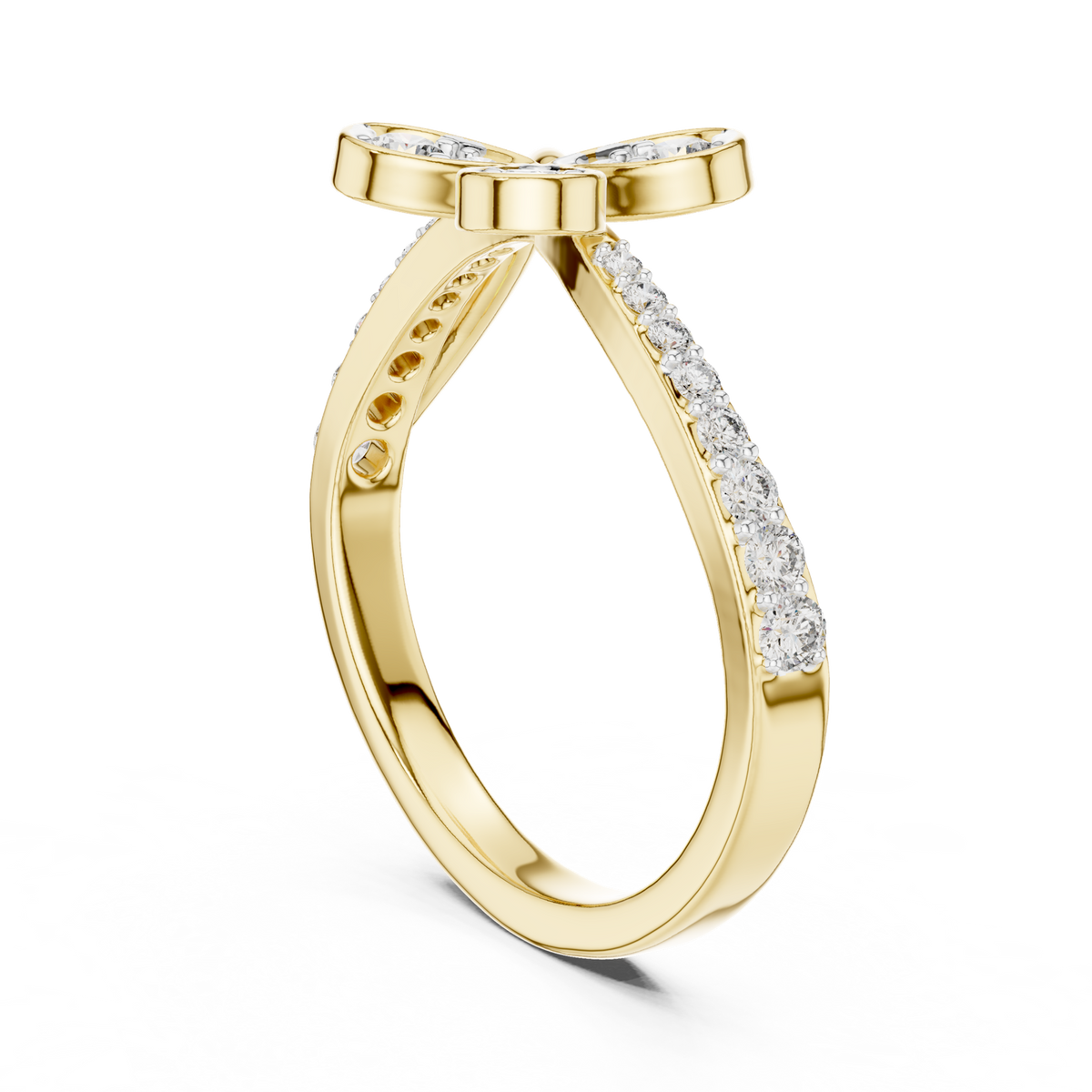 14K Solid Gold Lab Diamond Clover Cluster Ring, Yellow Gold, view 1
