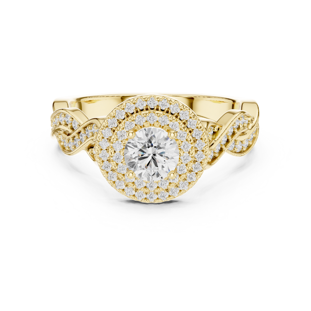 14K Solid Gold Lab Diamond Halo Ring, Yellow Gold