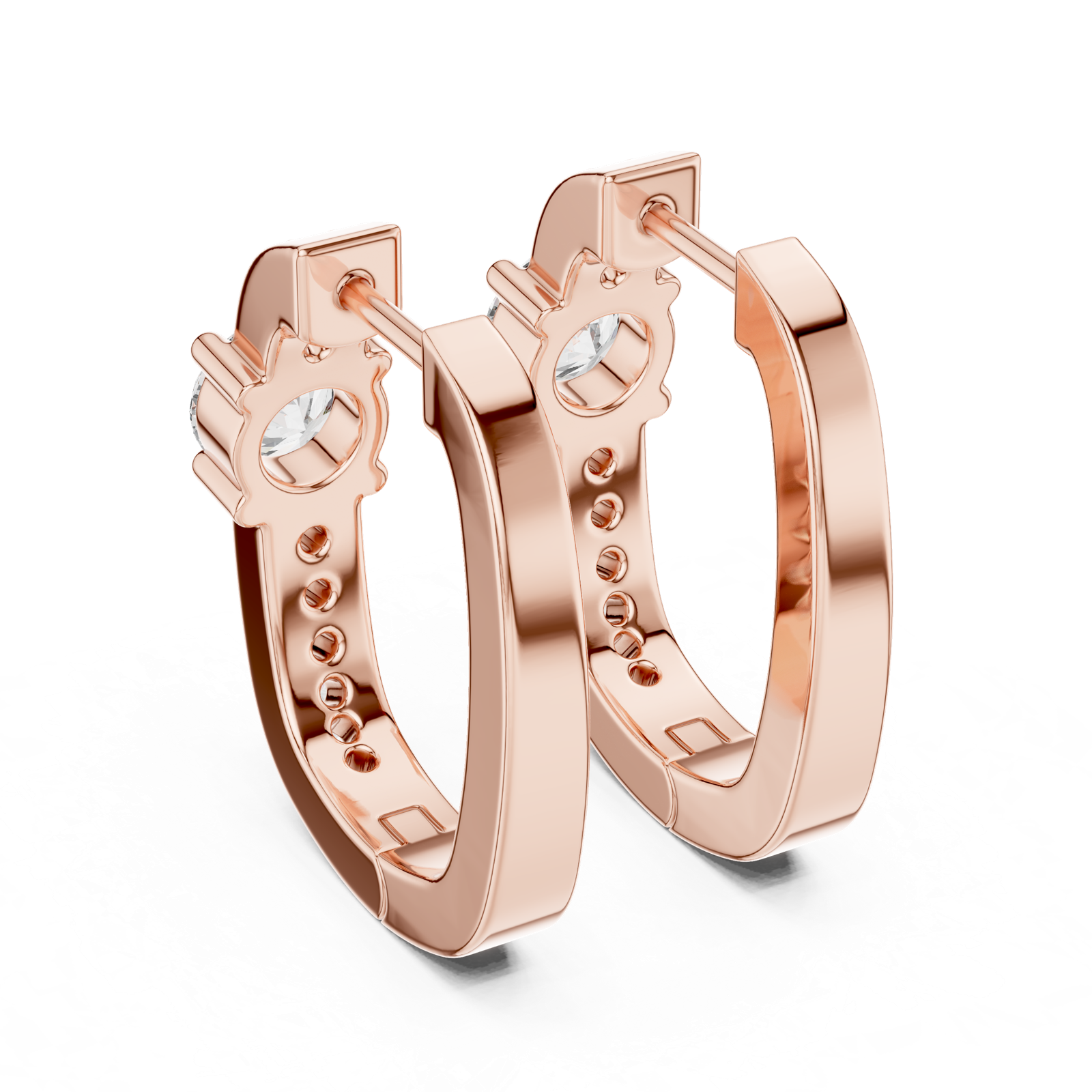 14K Solid Gold Lab Diamond Huggie Earrings, Rose Gold, view 3