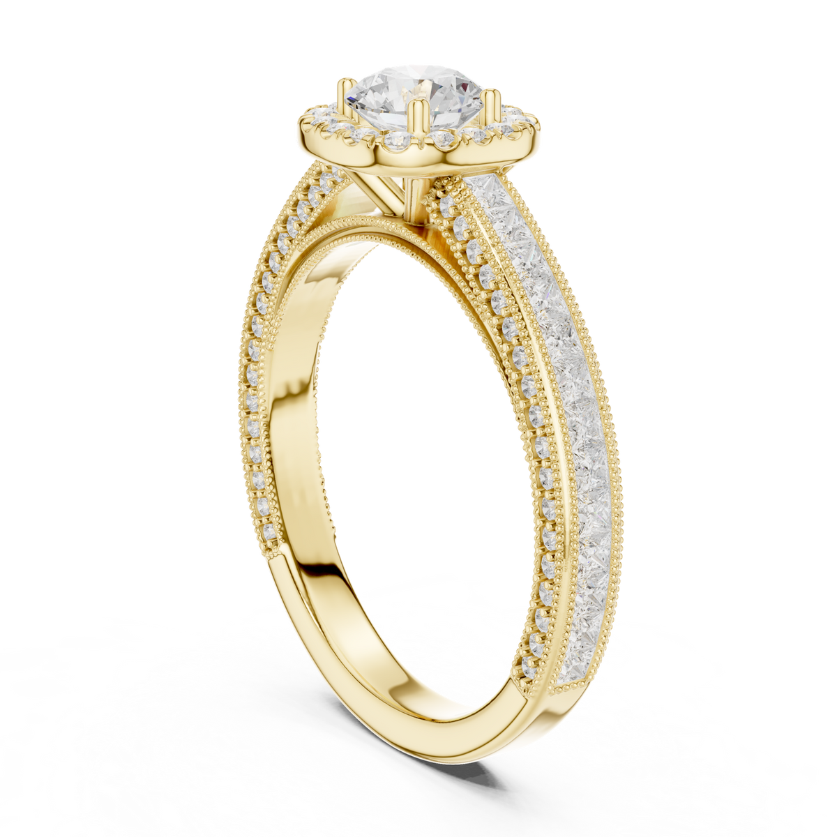 14K Solid Gold Lab Diamond Halo Ring, Yellow Gold, view 1