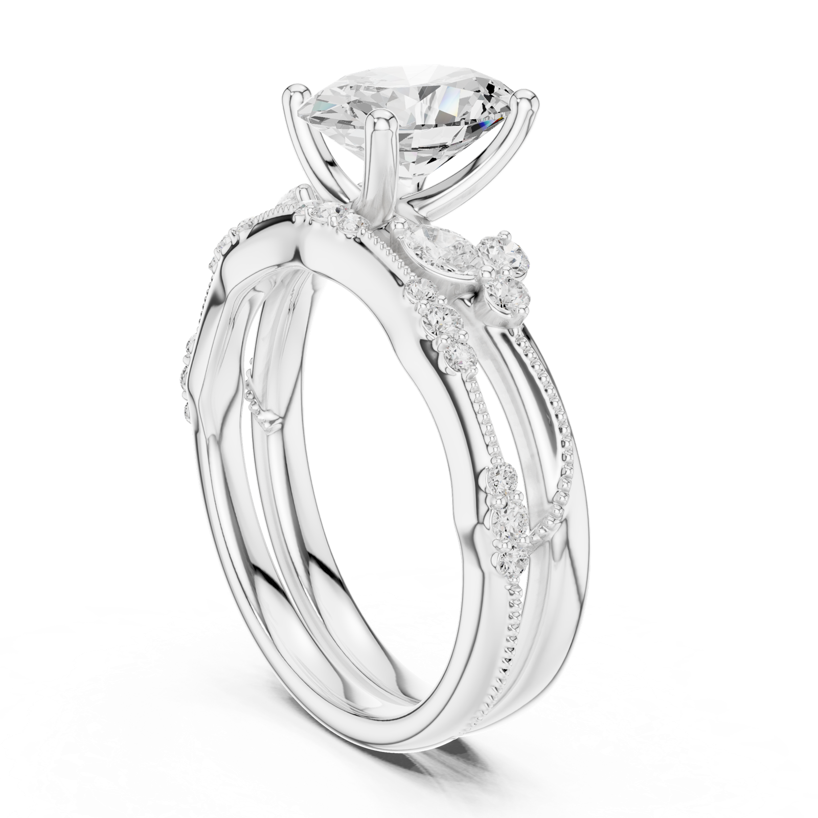 Gold Ring DDLR-299, Oval center stone, White Gold, view 1