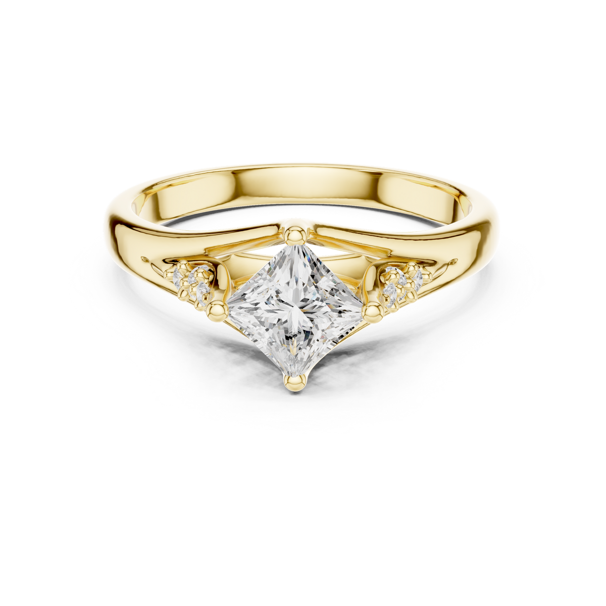 14K Solid Gold Lab Diamond Solitaire Ring, Yellow Gold