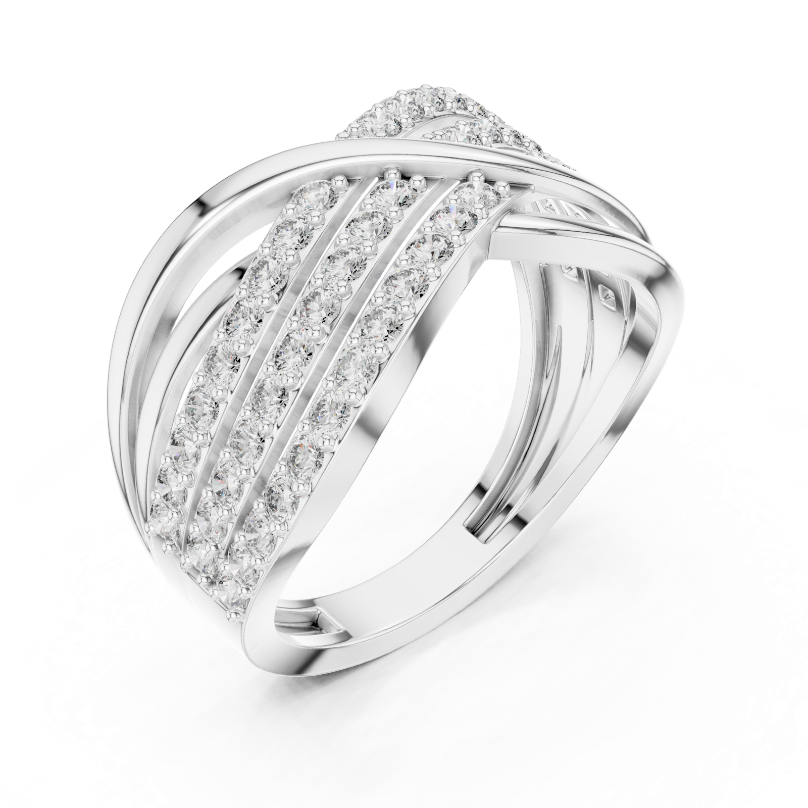 14K Solid Gold Lab Diamond Crossover Ring, White Gold, view 2